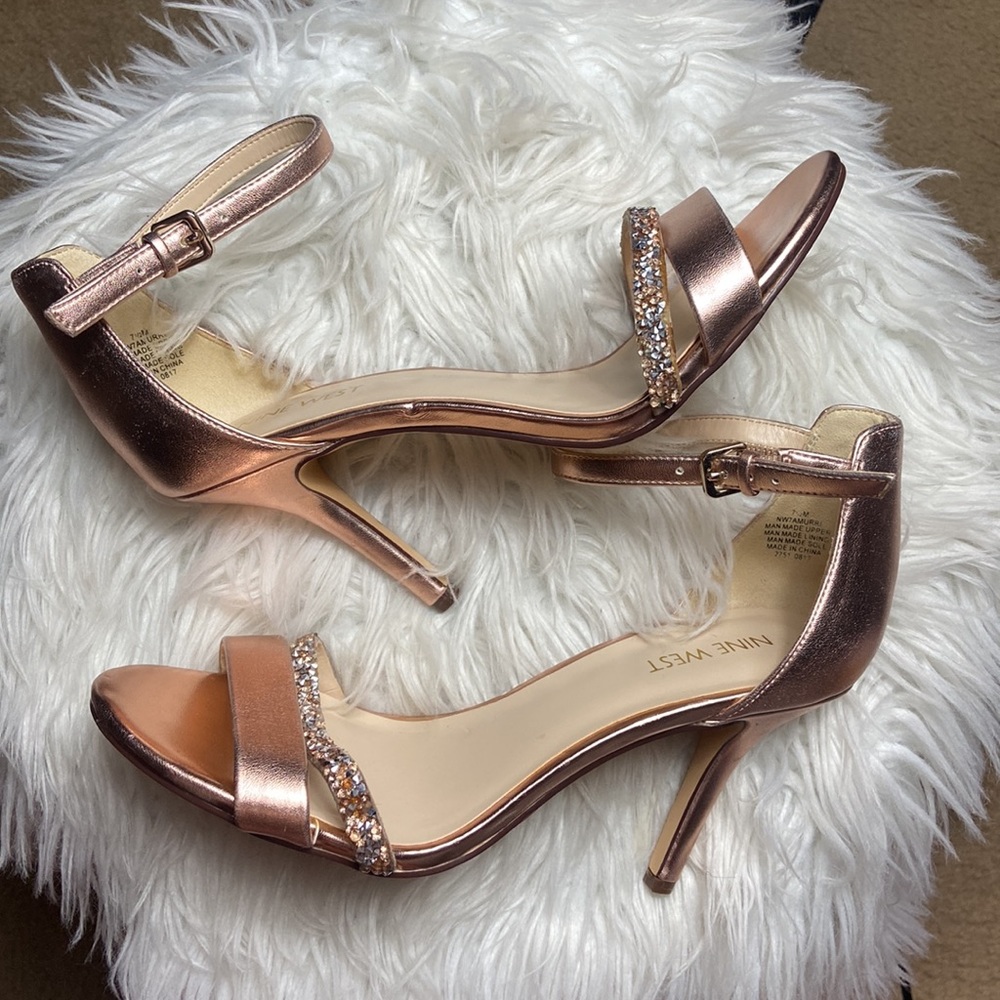 Nine West Amurri Ankle Strap Heels with Glitter Accent Strap